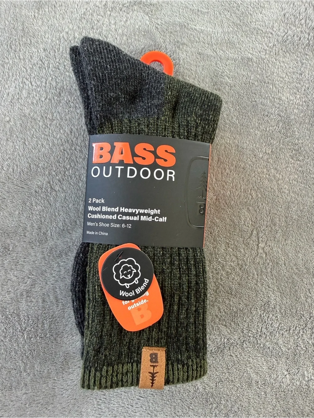 (2 Pairs) Bass Wool Blend Mid-Calf Socks - Olive Green & Black